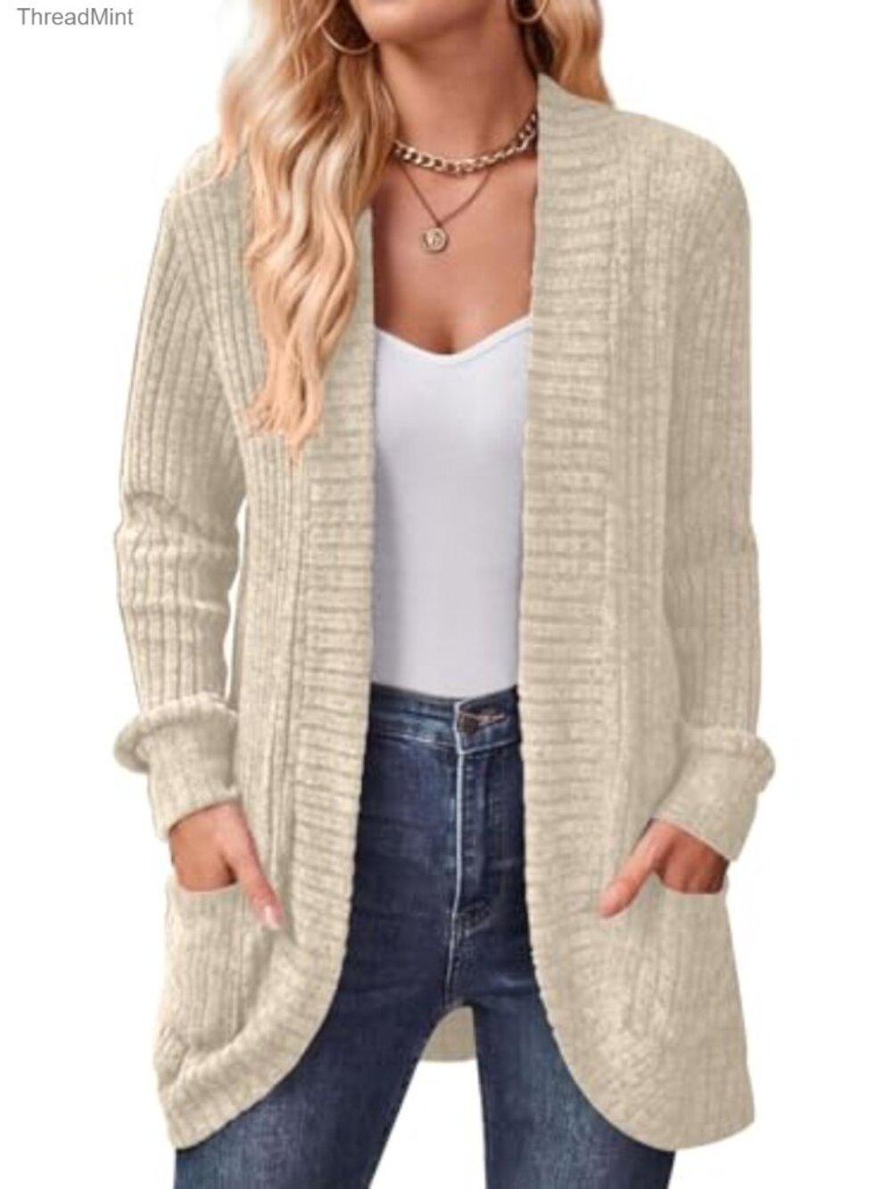 Womens Long Cardigan Sweater Lightweight Open Front Pockets